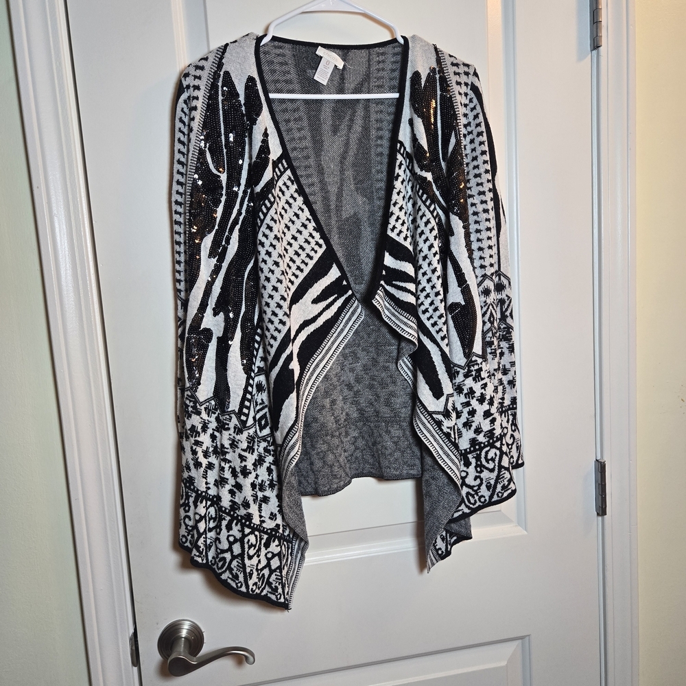 Chico's Ophelia Waterfall Black and White Patterned Cardigan